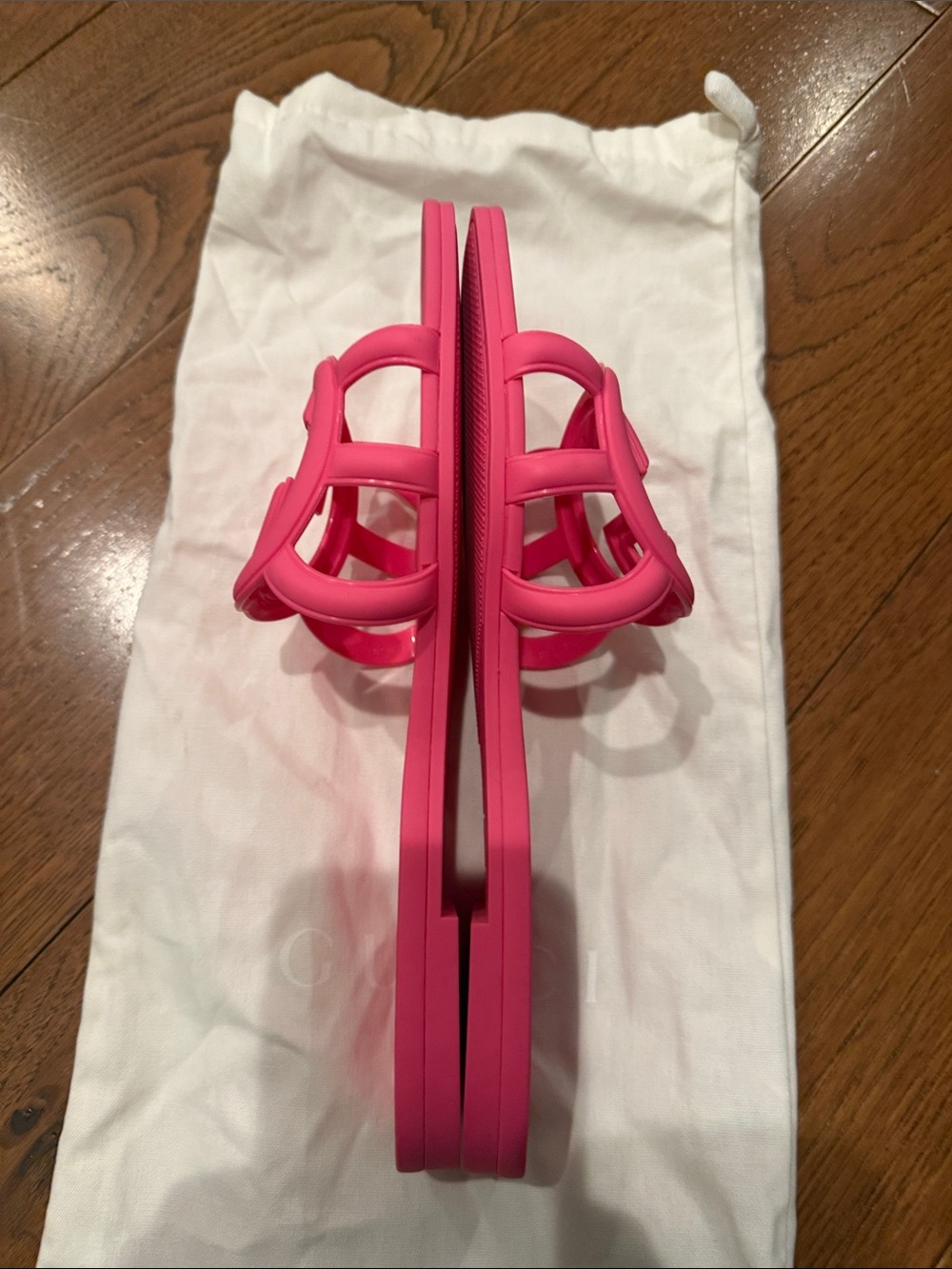 Authentic Gucci Bright Pink GG Rubber Slide Sandals - Picture 4 of 5
